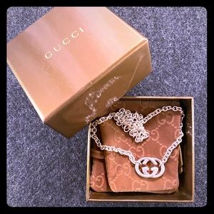 GUCCI Sterling Silver 925 GG Logo Pendant Chain